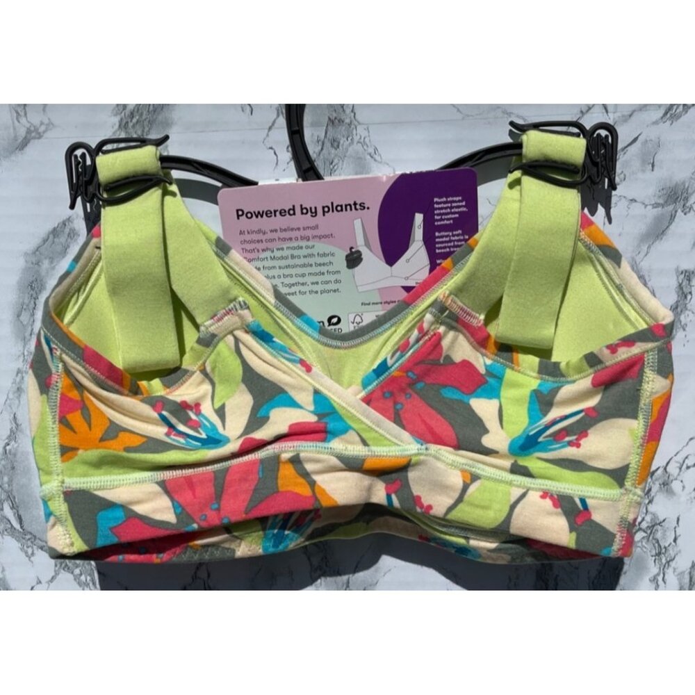 Kindly Yours Sustainable Comfort Modal Bra Small Tropical Floral Print Silky Sof - Picture 4 of 6